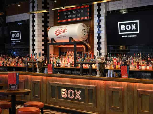 Vibrant bar setup at BOX Piccadilly, ideal for networking events and social gatherings.