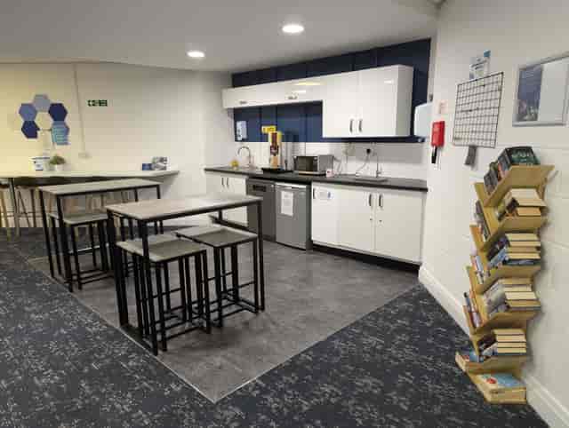 Modern kitchenette in Europa House Conference Room, ideal for business events and meetings.