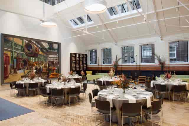 Science Museum Smith Centre event space, natural light, brick, artwork, dinner, reception
