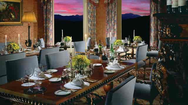 Elegant dining room at Inverlochy Castle, perfect for upscale events and formal dinners.