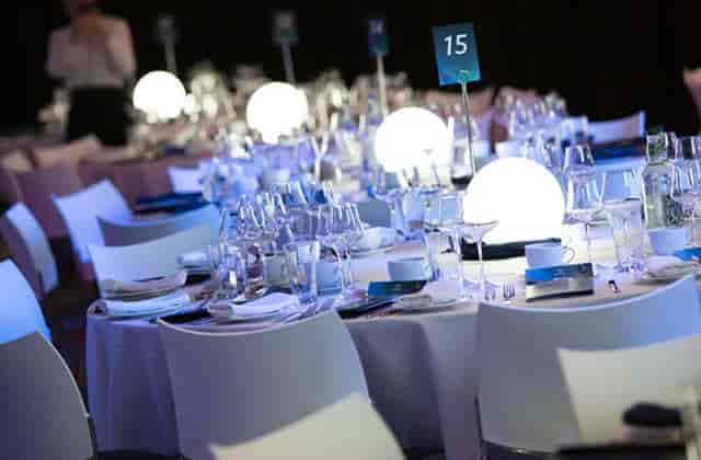 Elegant banquet room at Aerospace Bristol, ideal for corporate events and gala dinners.