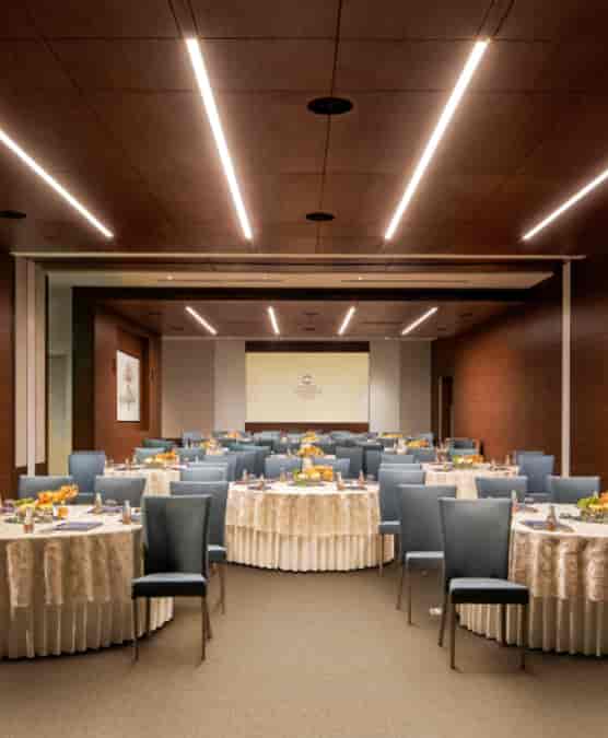 Luxury banquet meeting space at Jio World Convention Centre for corporate seminars and board events.