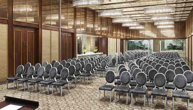 Elegant conference room with chairs at Four Seasons Hotel Mumbai for meetings and events.