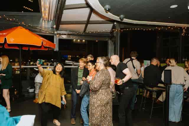 Networking reception at Low Kee Dining Room, an indoor-outdoor corporate event space.