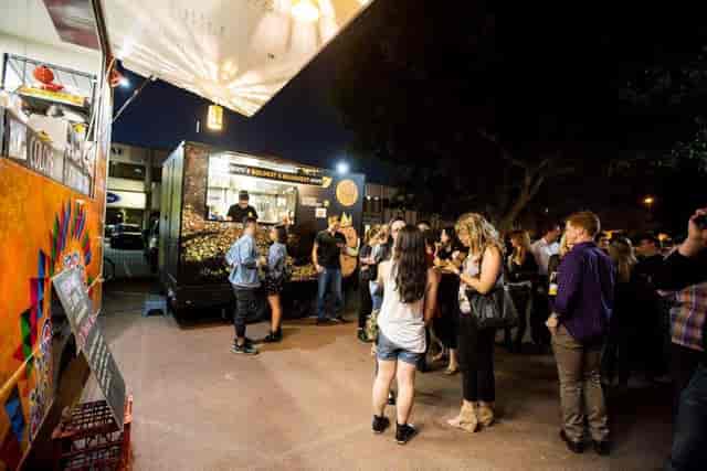 Food truck activation in Badlands Bar car park for networking and social events.