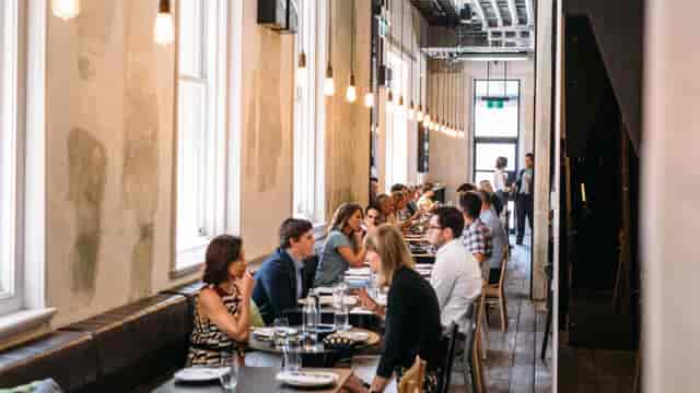 Industrial venue for corporate networking and team lunches in a state building.