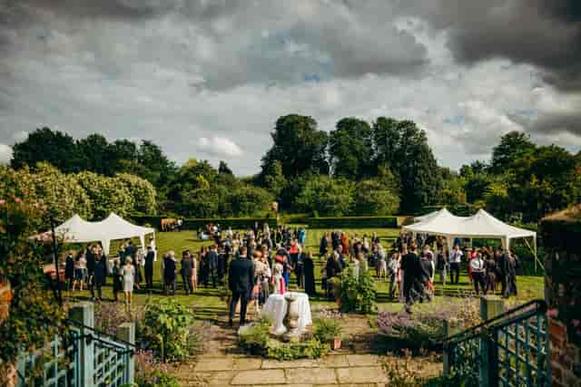 Childerley Hall garden marquee for outdoor corporate networking and wedding reception events.