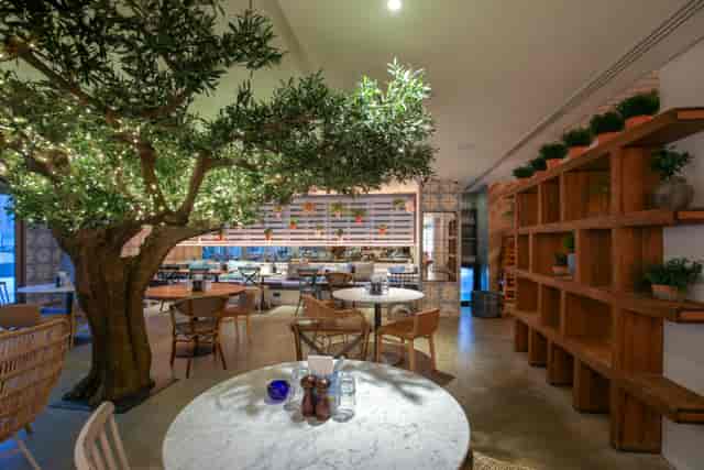 Tree Room: Biophilic breakout space with flexible seating for team meetings and networking events.