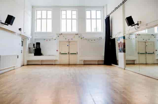 Hoxton Hall dance studio: bright, wooden-floored blank canvas for workshops and fitness events.
