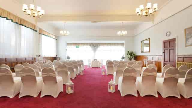 Ballroom at Nottingham Playhouse with theater-style seating for wedding or corporate events.