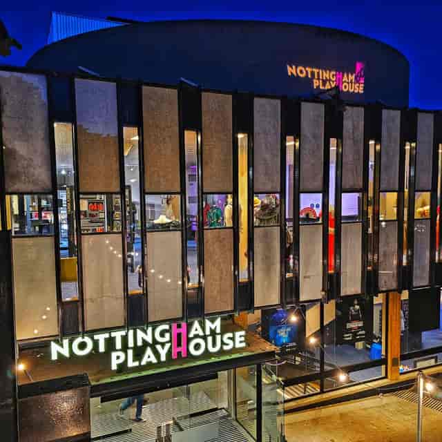 Nottingham Playhouse exterior, modern venue for theatrical events and gatherings.