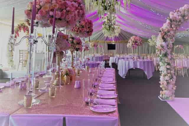 Elegant wedding venue with floral arrangements and sophisticated decor in The Palais Nottingham.