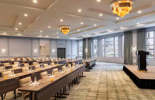 Grand Ballroom at The Pendry Chicago, theater-style seating for professional events.