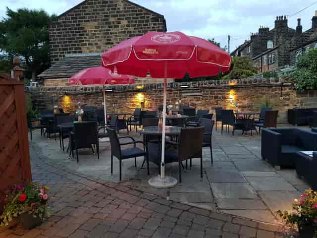 Outdoor beer garden, event seating, casual reception