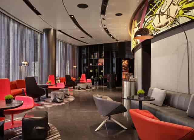 Amsterdam art'otel lounge: modern event space, bold art