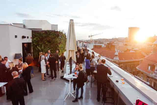 Zagreb rooftop bar sunset networking reception
