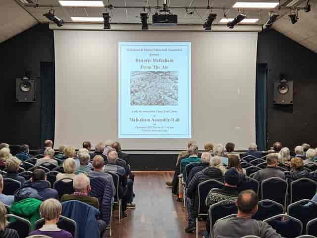 Melksham Assembly Hall history talk, projector screen, community event