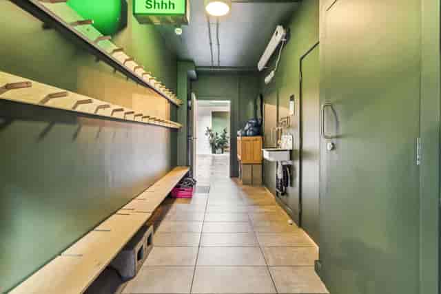 Waking Dreams Bethnal Green: Backstage coat rack, bench seating, event venue