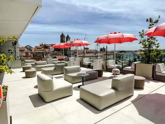 Outdoor terrace at Renaissance Porto Lapa Hotel for upscale cocktail receptions and networking events.