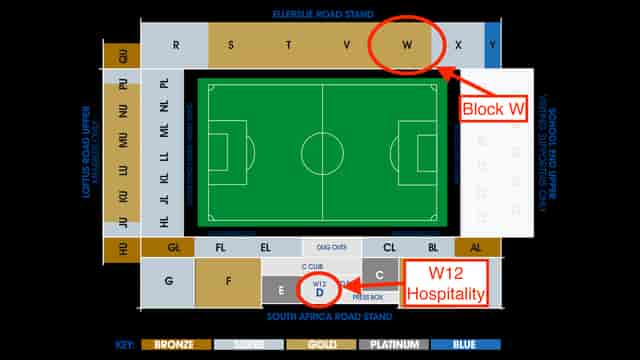W12 Suite seating map at Loftus Road Stadium for corporate event and football hospitality planning.