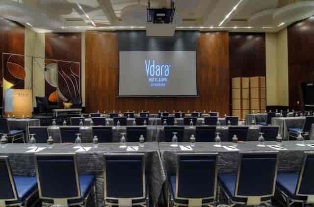Executive boardroom classroom setup at Vdara Hotel Las Vegas for corporate meetings and events.