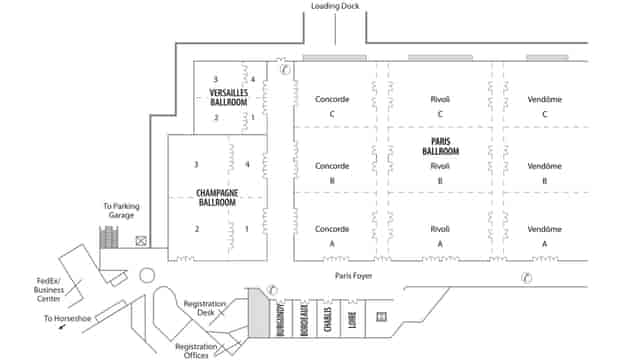 Concorde conference space floor plan at Paris Las Vegas Hotel for corporate meetings and events.