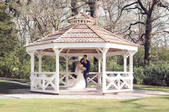 Woodland gazebo for outdoor wedding ceremony at Armathwaite Hall Hotel & Spa.