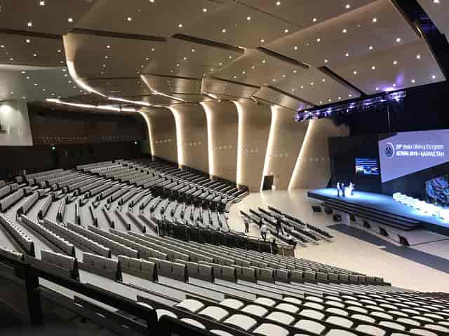 Modern ASPAN amphitheater at Korme Exhibition Center for corporate keynote or conference venue.