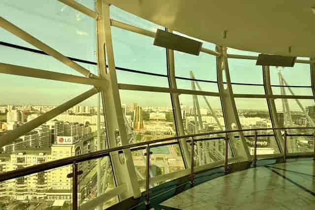 Baiterek Tower event hall with panoramic city views for cocktail receptions and product launches.