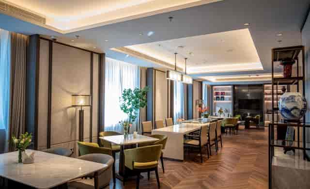 Buffet zone in Baiterek Tower event hall featuring high-end decor for executive meetings.