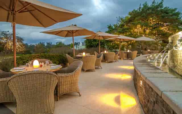 Hemingways Nairobi bar: outdoor reception space with ambient lighting for corporate evening events.