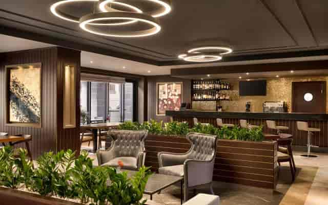 Sophisticated Pirosmani hotel bar for high-end corporate networking and conference receptions.