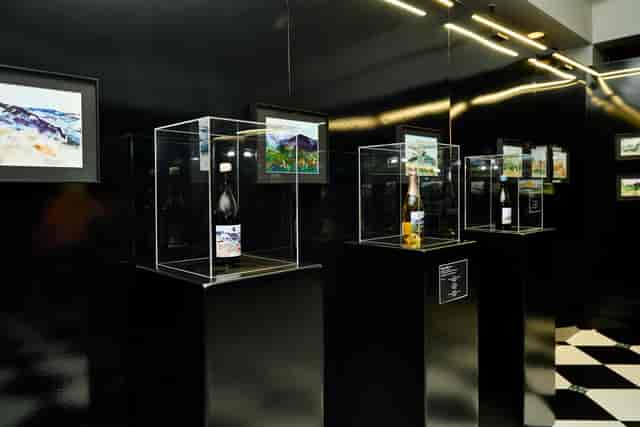 iGOLI Bar & Gallery luxury wine display on museum plinths for experiential venue hire.