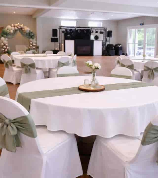 Main function room at Havant Rugby Club with rustic banquet decor for weddings and corporate galas.