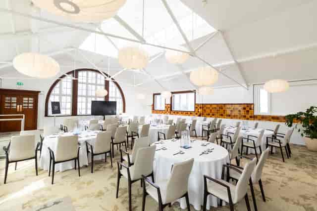 The Camden suite at 30 Euston Square featuring skylights for banquet or conference events.