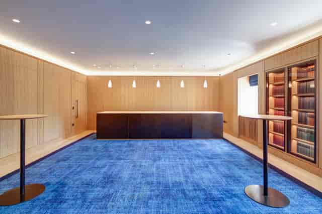 Inner Temple Lecture Theatre pre-function space with blue carpet for corporate events and receptions.