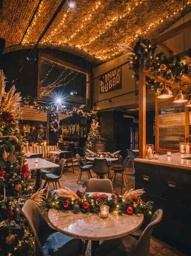 Festive small-group Christmas party venue in Shoreditch with ambient lighting for corporate events.