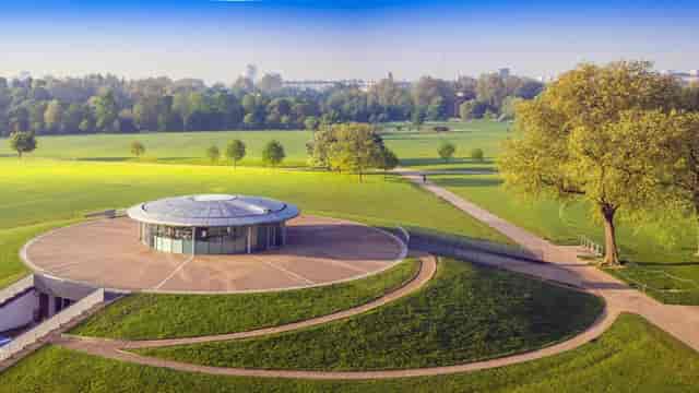 Circular pavilion at The Hub, Regent's Park, for corporate events and outdoor receptions.