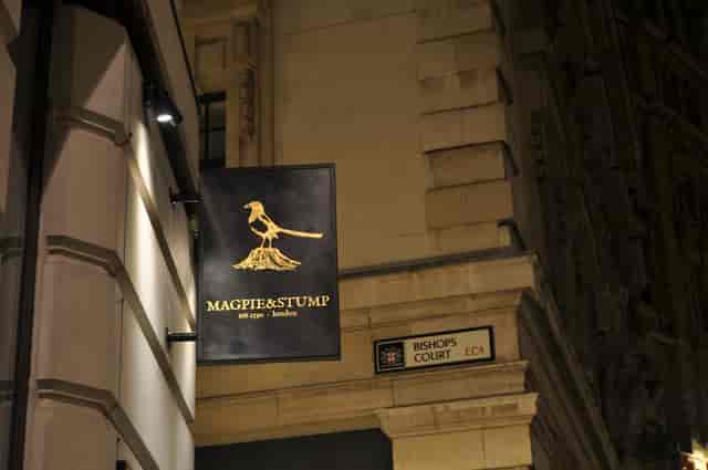 Old Bailey Bar at Magpie & Stump, stylish venue for evening events and gatherings.