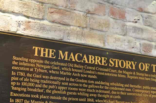 Historical plaque at Magpie & Stump, ideal for themed events and educational tours.