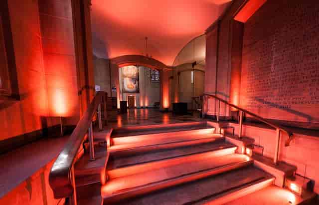 Elegant staircase at The Dutch Hall, perfect for receptions and networking events.