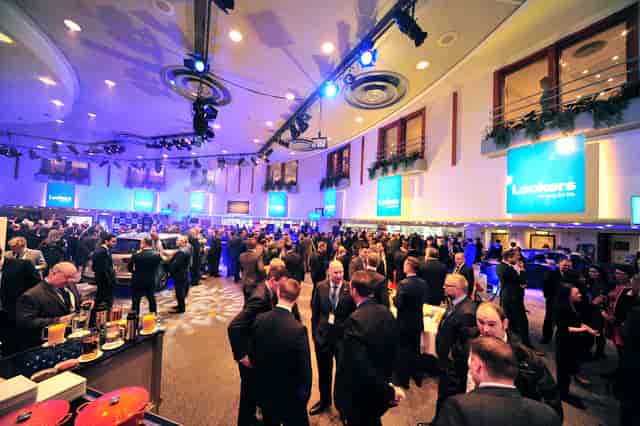 Strathblane Hall at Edinburgh Conference Centre, bustling networking event with ambient lighting.