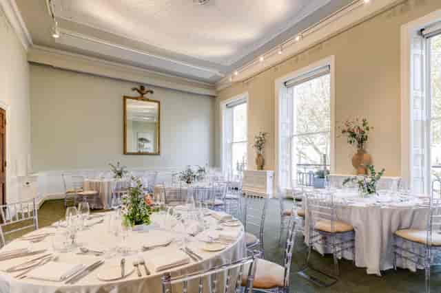 Council Chamber event: elegant round tables, corporate dinner, private party
