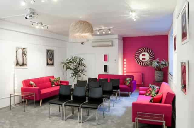 Modern Bauhaus London breakout room for corporate workshops and team meetings.