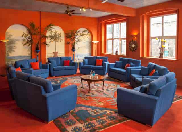 The Orangery London Art House: circular sofa setup for creative brainstorming event space.