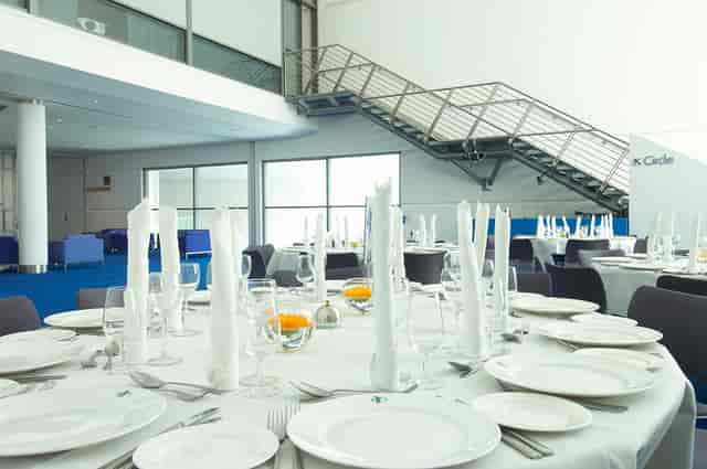 Barbirolli Room banquet setup with elegant tables for corporate events and gatherings.