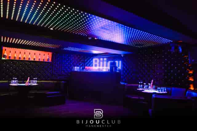 Chic Bijou Club venue with vibrant lighting for high-energy events and parties