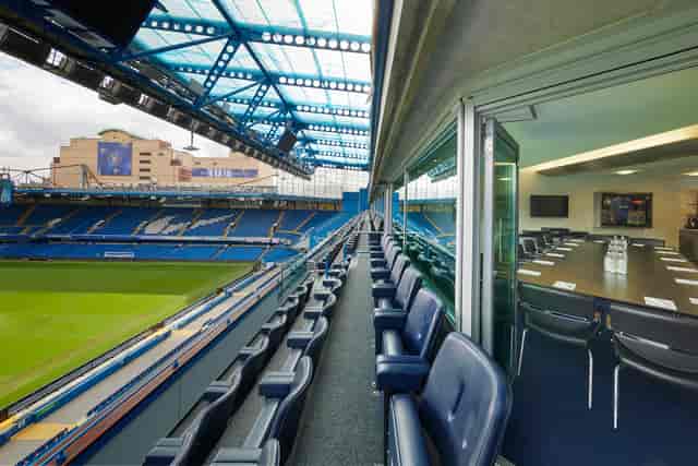 Millennium Suite at Chelsea FC: premium event space with panoramic stadium views.