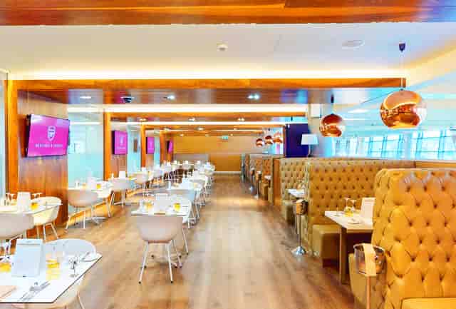 Modern restaurant at Arsenal's Emirates Stadium, ideal for corporate events and meetings.
