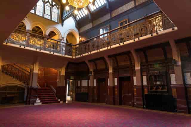 Main Hall in Highbury Hall: elegant venue with high ceilings for events and gatherings.